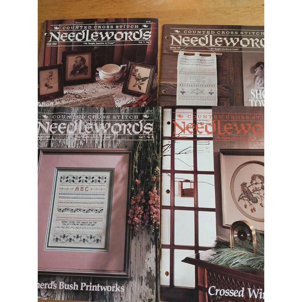 Lot of 4 Needlewords Magazines 1989 1990 Cross Stitch